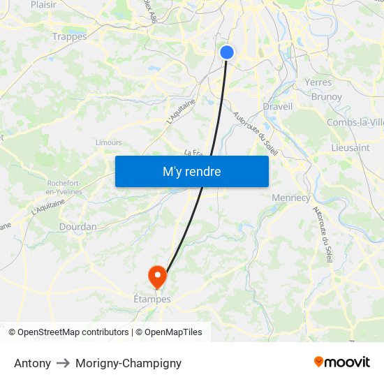 Antony to Morigny-Champigny map