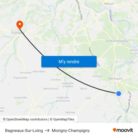 Bagneaux-Sur-Loing to Morigny-Champigny map