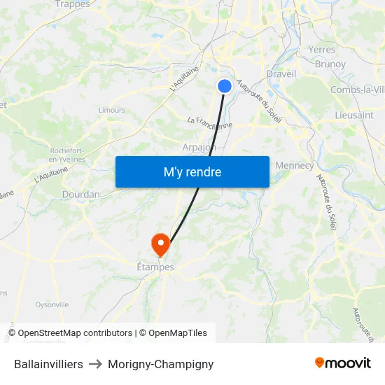 Ballainvilliers to Morigny-Champigny map