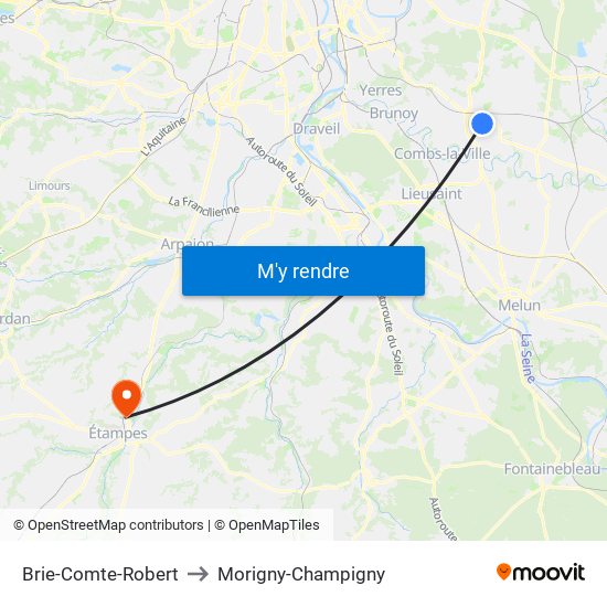 Brie-Comte-Robert to Morigny-Champigny map