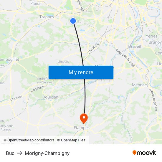 Buc to Morigny-Champigny map