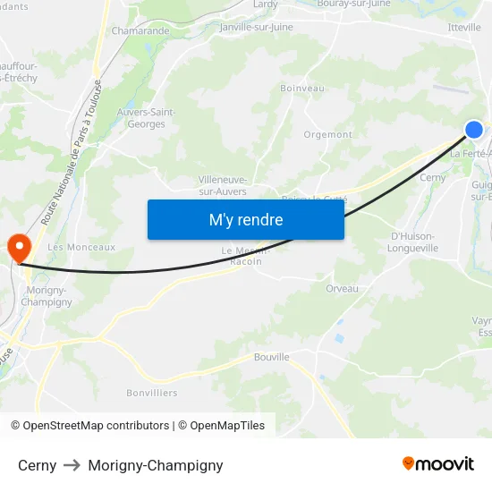 Cerny to Morigny-Champigny map