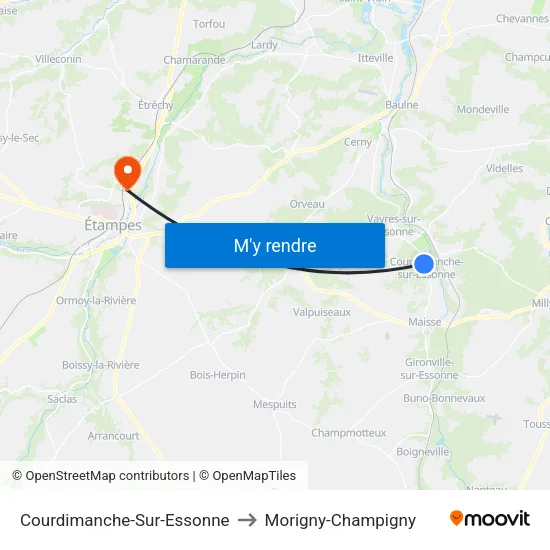 Courdimanche-Sur-Essonne to Morigny-Champigny map