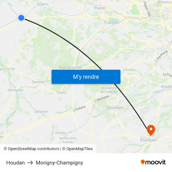 Houdan to Morigny-Champigny map