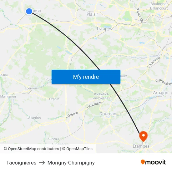 Tacoignieres to Morigny-Champigny map
