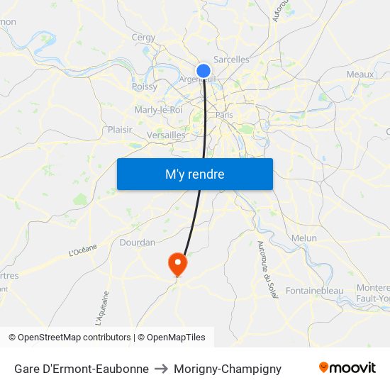 Gare D'Ermont-Eaubonne to Morigny-Champigny map