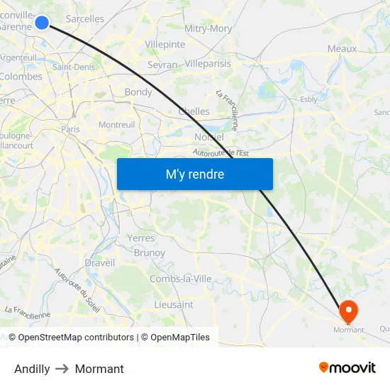 Andilly to Mormant map