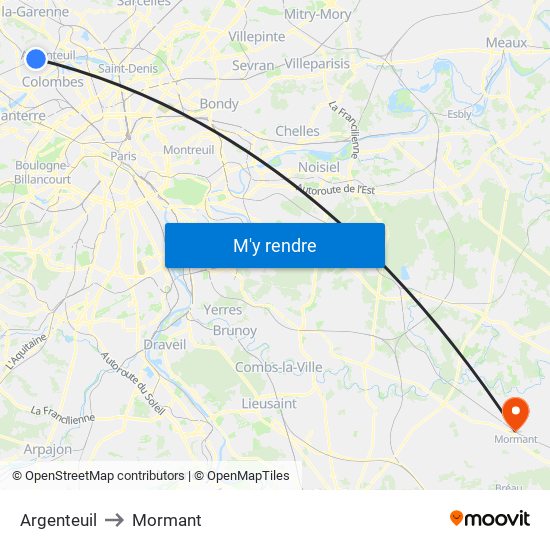 Argenteuil to Mormant map