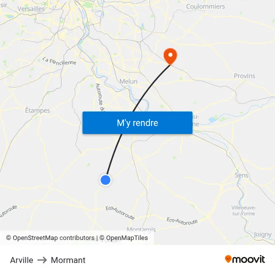 Arville to Mormant map