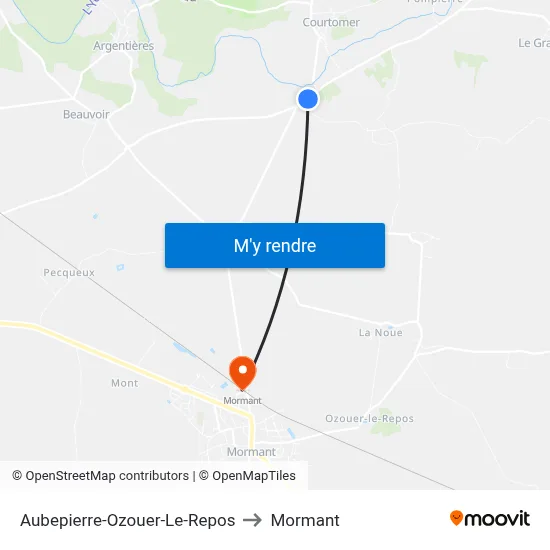 Aubepierre-Ozouer-Le-Repos to Mormant map