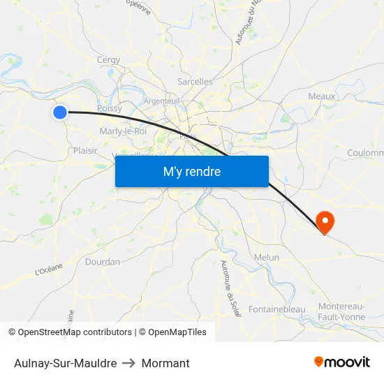 Aulnay-Sur-Mauldre to Mormant map