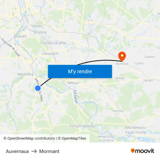 Auvernaux to Mormant map