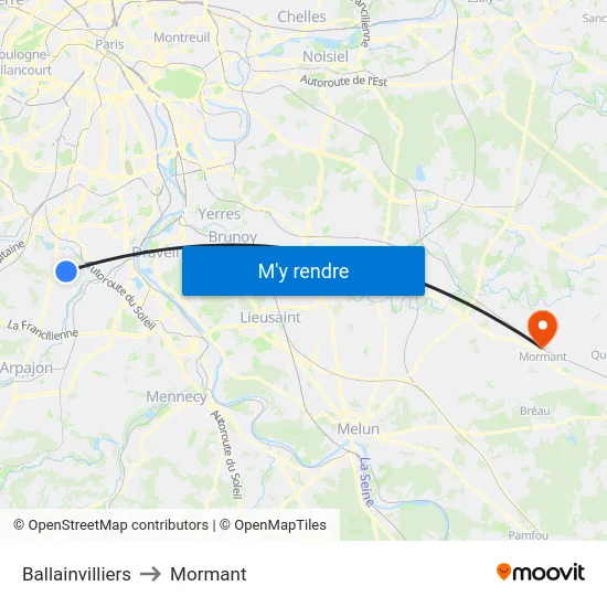 Ballainvilliers to Mormant map