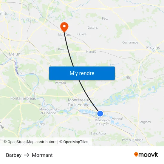 Barbey to Mormant map