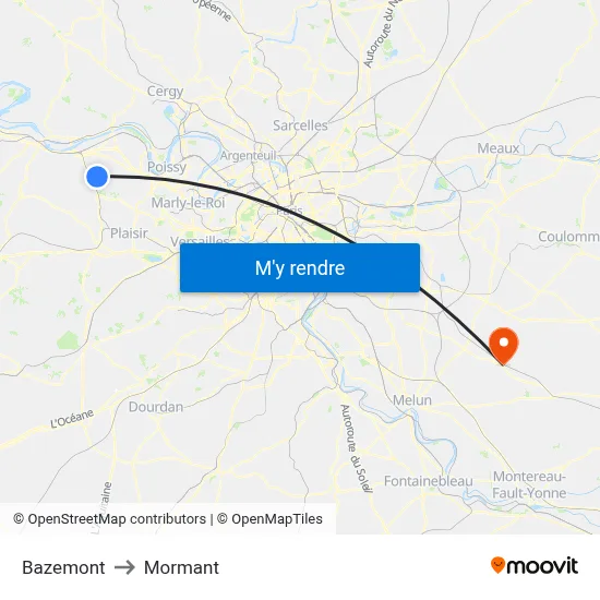 Bazemont to Mormant map