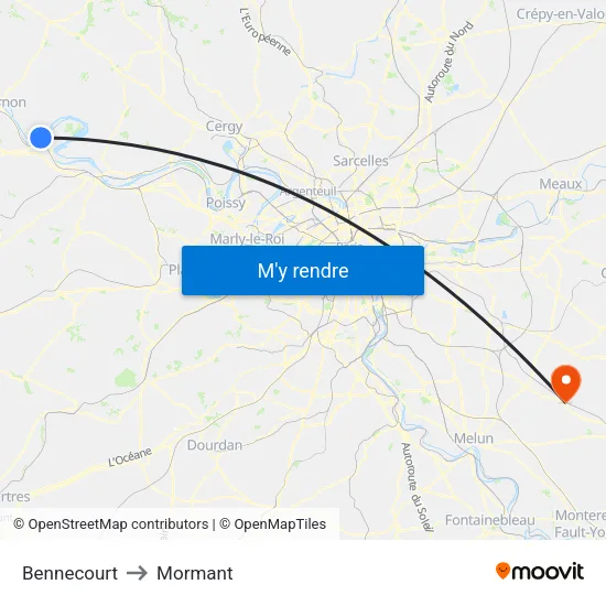 Bennecourt to Mormant map