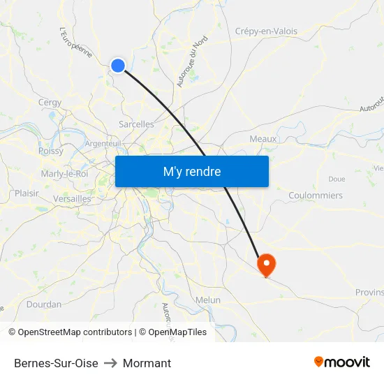 Bernes-Sur-Oise to Mormant map