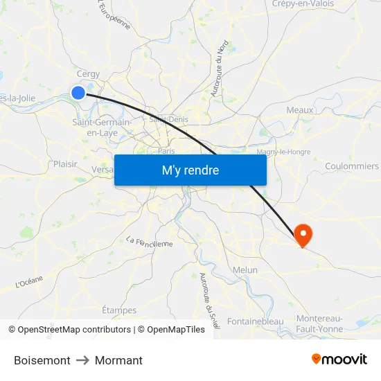 Boisemont to Mormant map