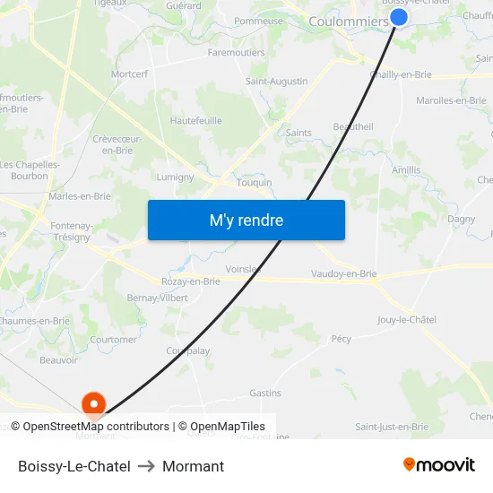 Boissy-Le-Chatel to Mormant map