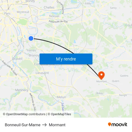 Bonneuil-Sur-Marne to Mormant map