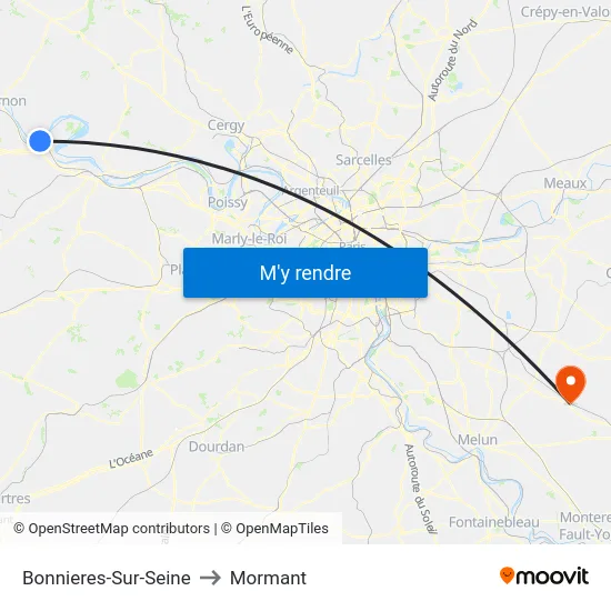 Bonnieres-Sur-Seine to Mormant map
