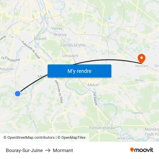 Bouray-Sur-Juine to Mormant map