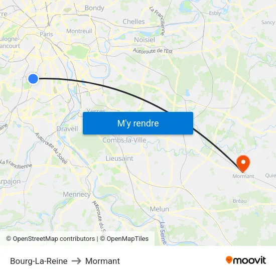 Bourg-La-Reine to Mormant map