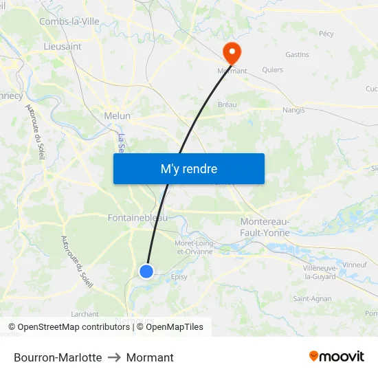 Bourron-Marlotte to Mormant map