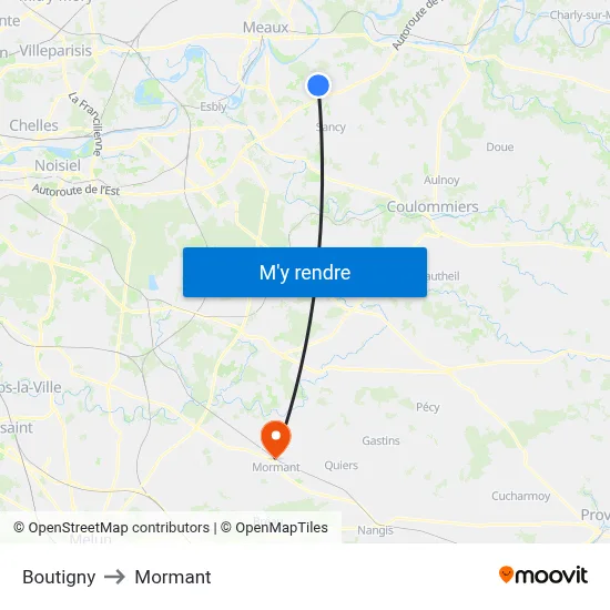 Boutigny to Mormant map