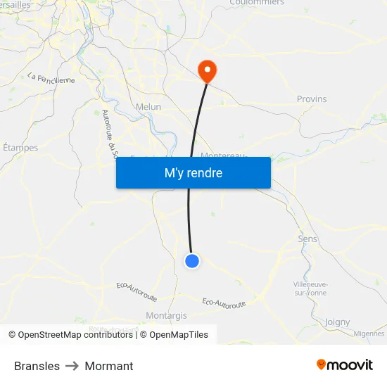 Bransles to Mormant map