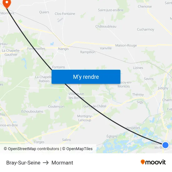 Bray-Sur-Seine to Mormant map