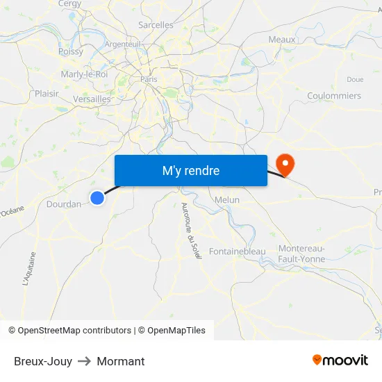Breux-Jouy to Mormant map