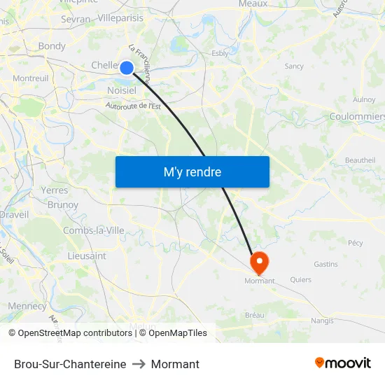 Brou-Sur-Chantereine to Mormant map