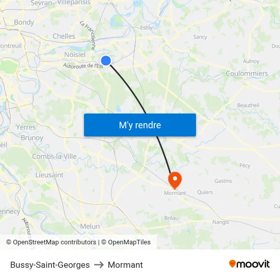 Bussy-Saint-Georges to Mormant map