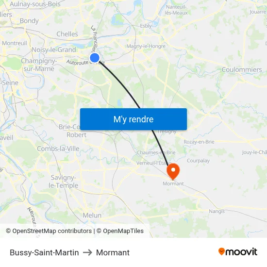 Bussy-Saint-Martin to Mormant map