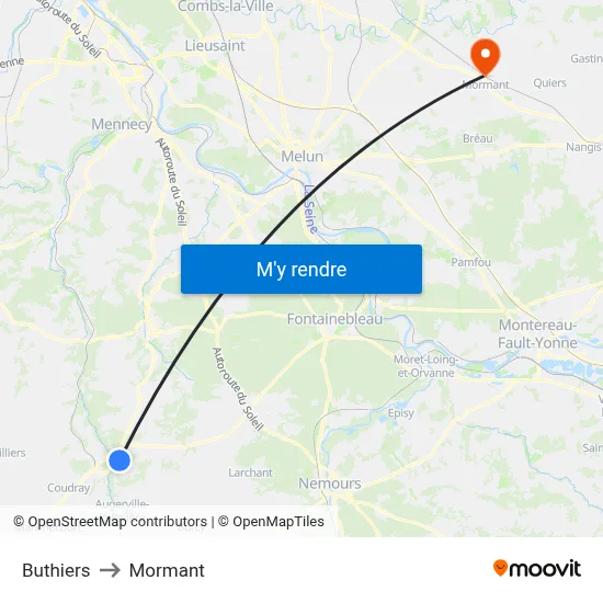 Buthiers to Mormant map