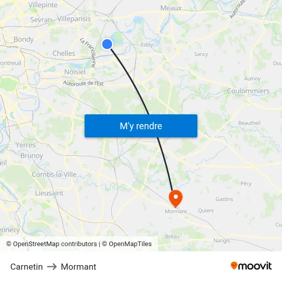 Carnetin to Mormant map