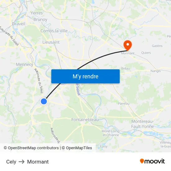 Cely to Mormant map