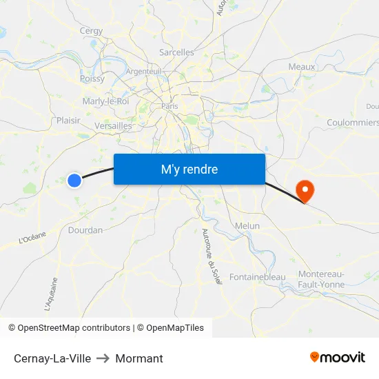 Cernay-La-Ville to Mormant map