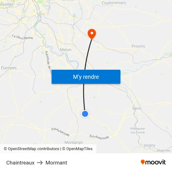 Chaintreaux to Mormant map