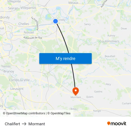 Chalifert to Mormant map