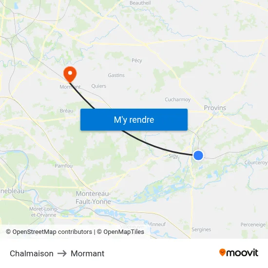 Chalmaison to Mormant map