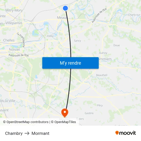 Chambry to Mormant map