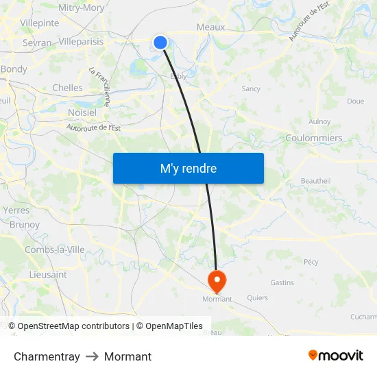 Charmentray to Mormant map