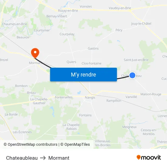 Chateaubleau to Mormant map