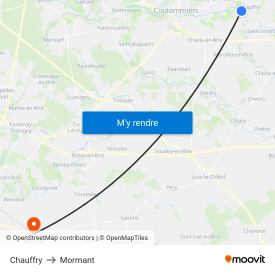 Chauffry to Mormant map