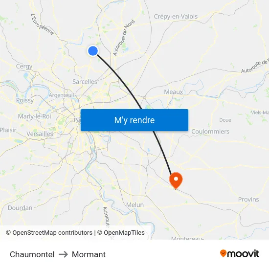 Chaumontel to Mormant map