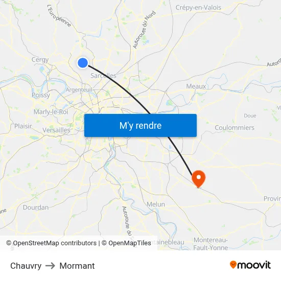 Chauvry to Mormant map