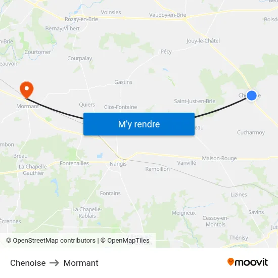 Chenoise to Mormant map