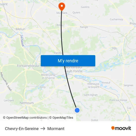 Chevry-En-Sereine to Mormant map